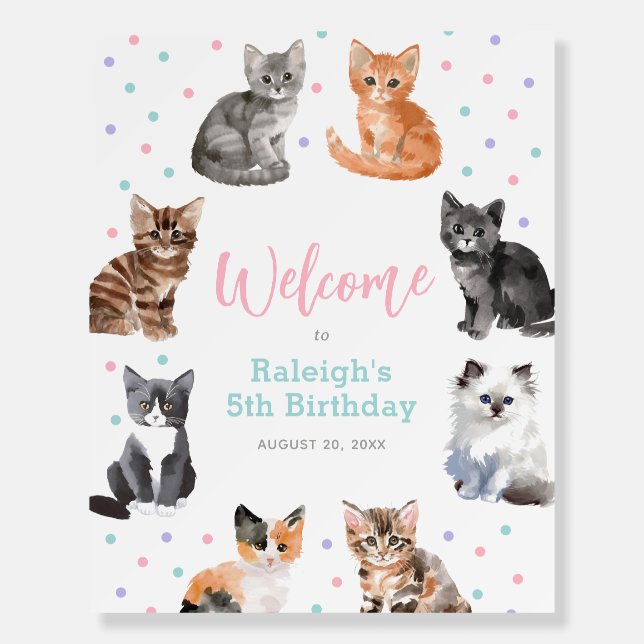 Kitten Cat Girl Birthday Welcome Sign (Front)