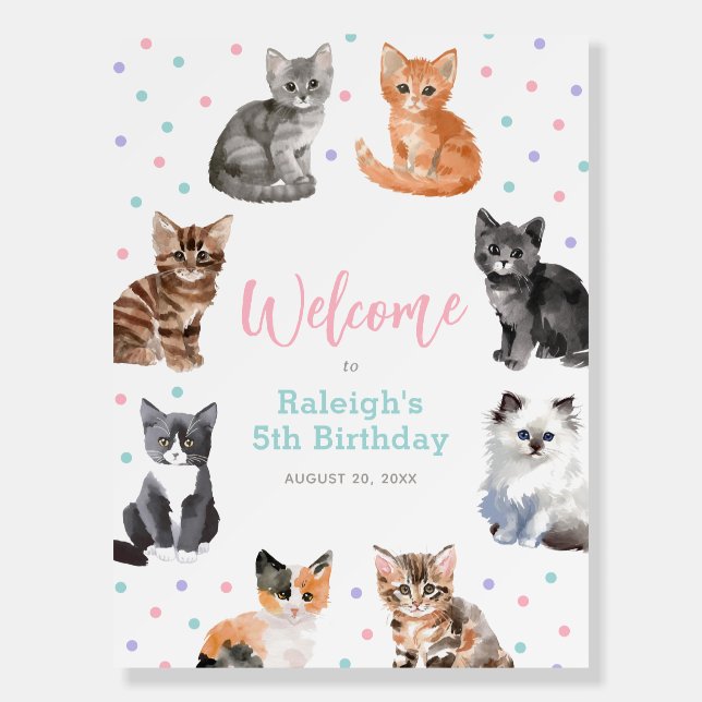 Kitten Cat Girl Birthday Welcome Sign (Front)