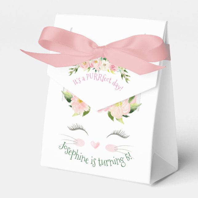 Kitten Cat Kitty Birthday Floral Favor Boxes (Front Side)