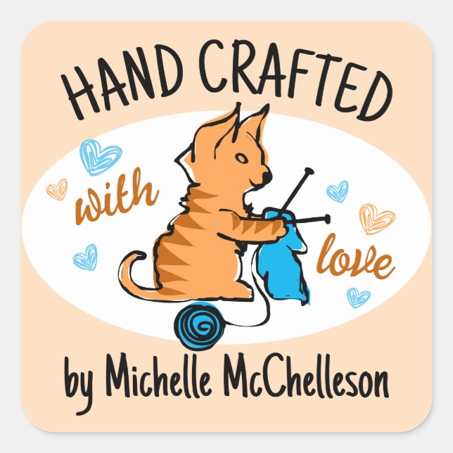 kitten cat knitting needles yarn gift tag label (Front)