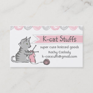 kitten cat knitting needles yarn knitter business card
