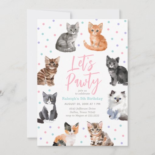 Kitten Cat Let's Pawty Birthday Invitation | Zazzle