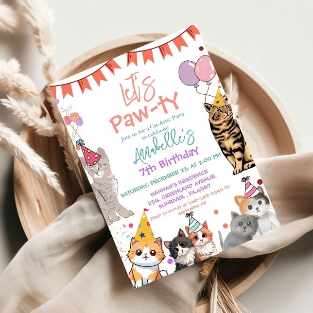 Kitten Cat Let's Pawty Birthday  Invitation (Creator Uploaded)