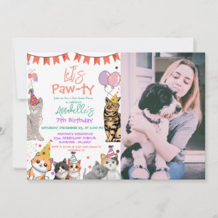 Kitten Cat Let's Pawty Birthday  Invitation