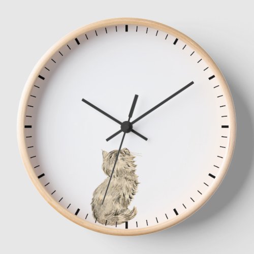 Kitten Cat Looking at Clock Hands Wall Clock