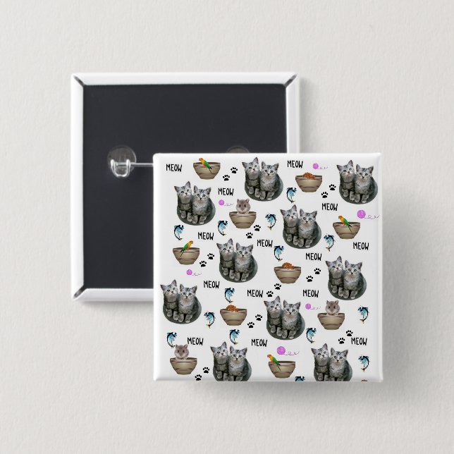 Kitten Cat Meow Square Button (Front & Back)