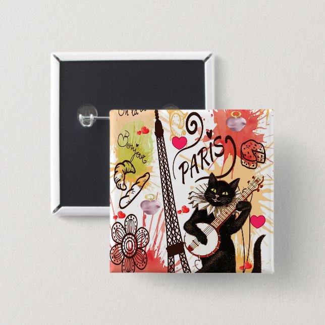 Kitten Cat Paris France, Square Button (Front & Back)