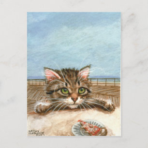 Kitten Cat Pizza Beach Postcard