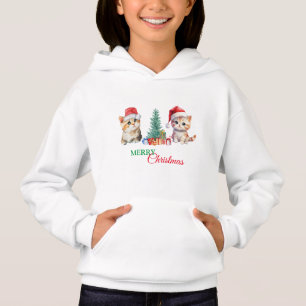 Kitten Cat Santa Red Green Merry Christmas Party Hoodie