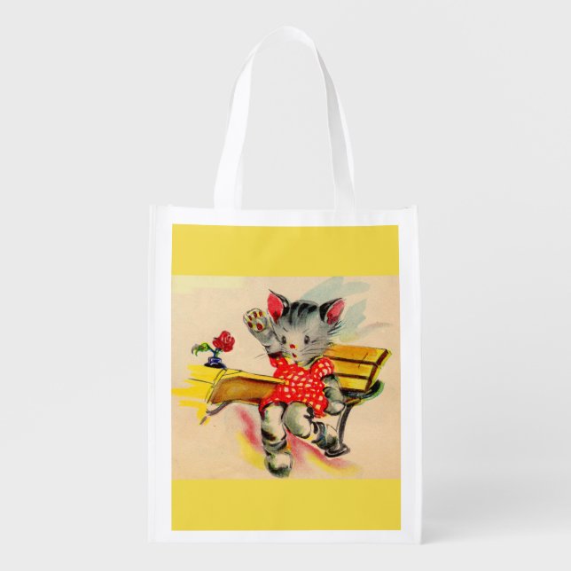 kitten cat student grocery bag (Front)