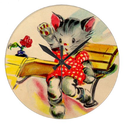 kitten cat student large clock