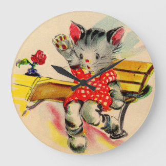 kitten cat student large clock