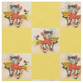 kitten cat student print fabric