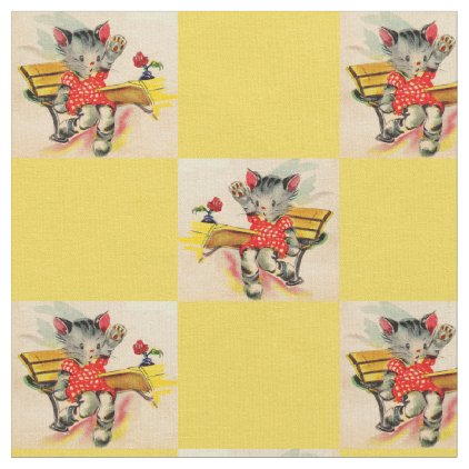 kitten cat student print fabric