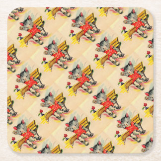 kitten cat student square paper coaster