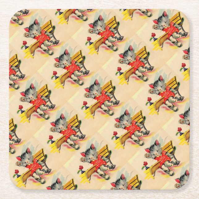 kitten cat student square paper coaster (Front)
