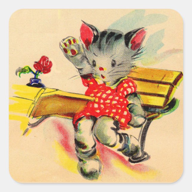 kitten cat student square sticker (Front)