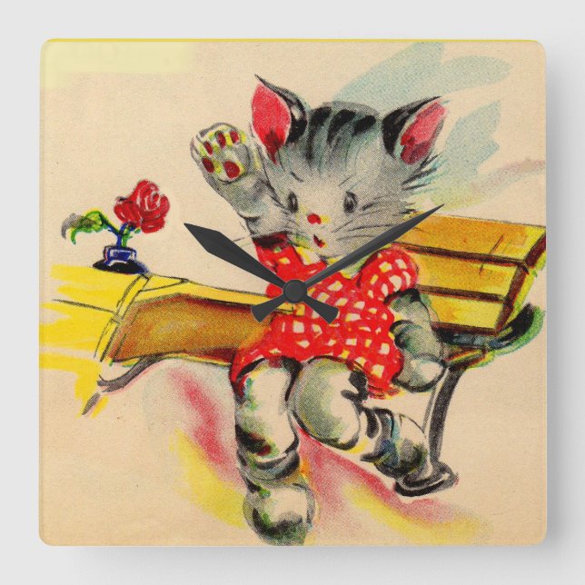 kitten cat student square wall clock (Front)