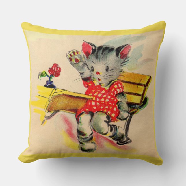 kitten cat student throw pillow (Front)