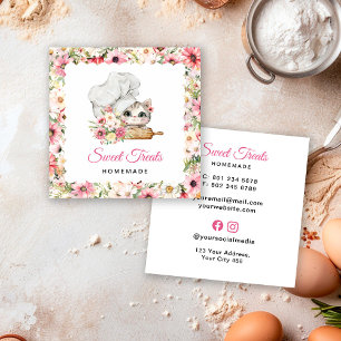Kitten Chef Bakery Pink Square Business Card