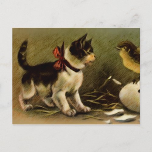 Kitten  Chick Easter Postcard