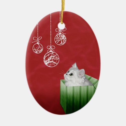 Kitten Christmas Ceramic Ornament