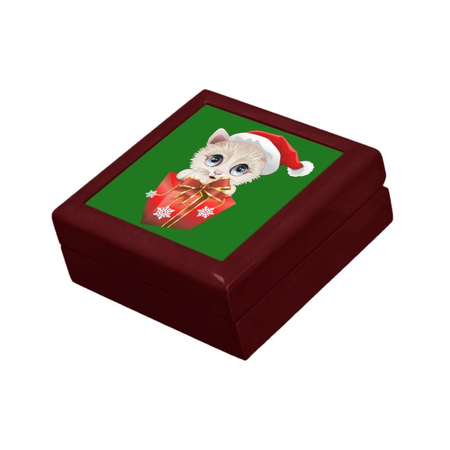 Kitten Christmas Santa with Gift Box (Side)