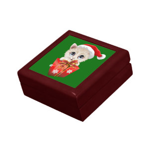 Kitten Christmas Santa with Gift Gift Box