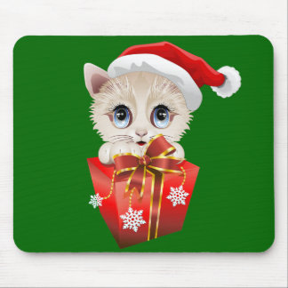 Kitten Christmas Santa with Gift Mouse Pad
