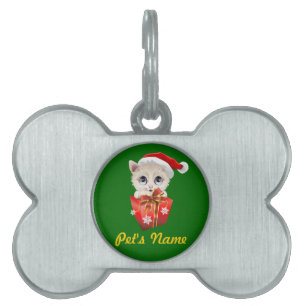 Kitten Christmas Santa with Gift Pet ID Tag