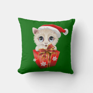 Kitten Christmas Santa with Gift Pillow