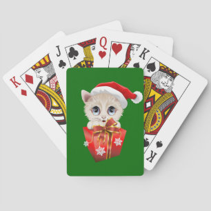 Kitten Christmas Santa with Gift Poker Cards