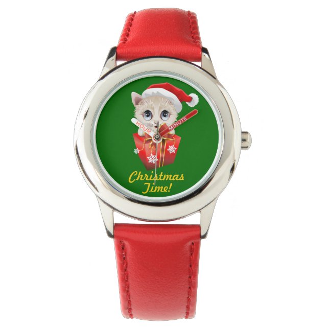 Kitten Christmas Santa with Gift watches (Front)