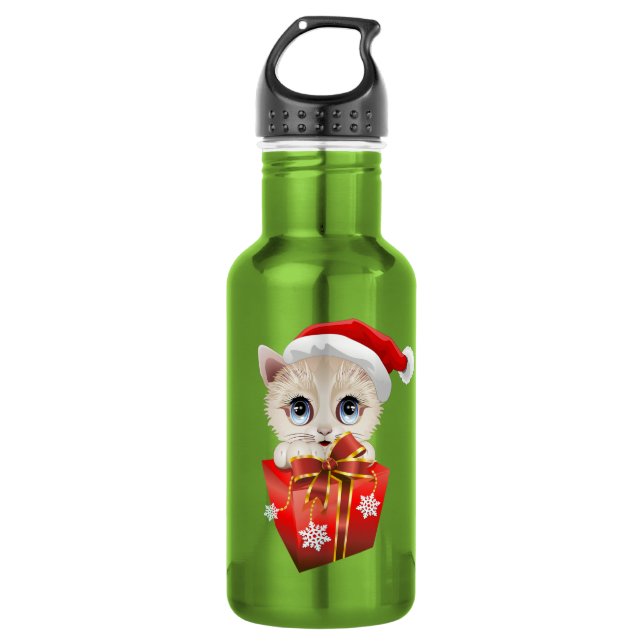 Kitten Christmas Santa with Stainless Steel Water Bottle (Front)