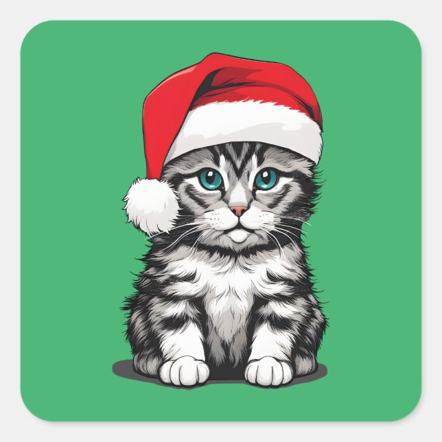 Kitten Christmas Square Sticker (Front)