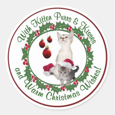Kitten Christmas Wishes Round Seals