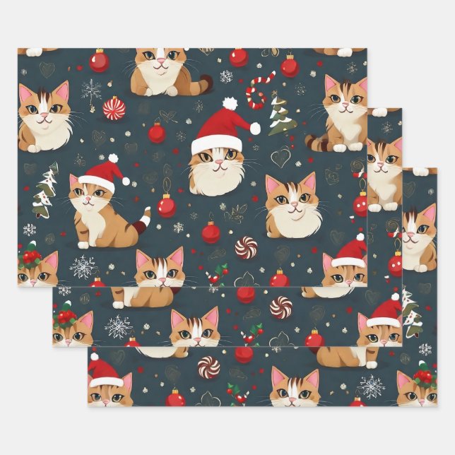 Kitten Christmas Wrapping Paper Sheets  (Set)