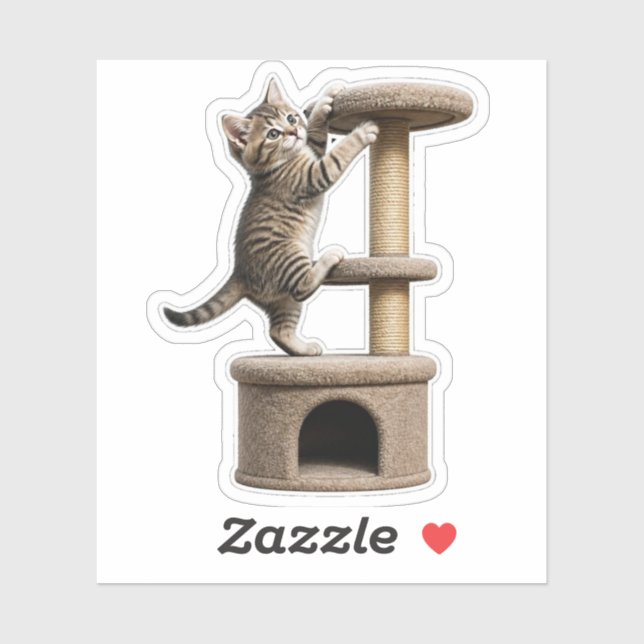 Kitten Climbing Cat Tree Sticker (Sheet)