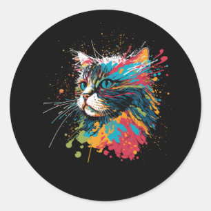 Kitten Colorful Art for Cat Lovers Cat Dad And Mom Classic Round Sticker