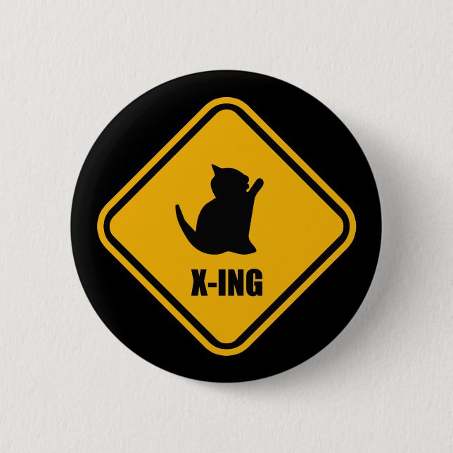 Kitten Crossing Cat Lover Street Sign Button (Front)