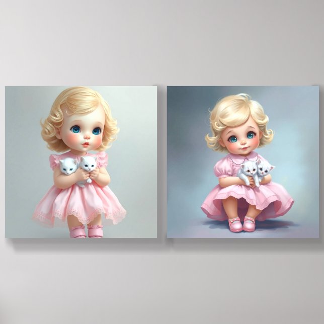 Kitten Cuddles Pastel Sketch Acrylic Photo Tile (Front Set)