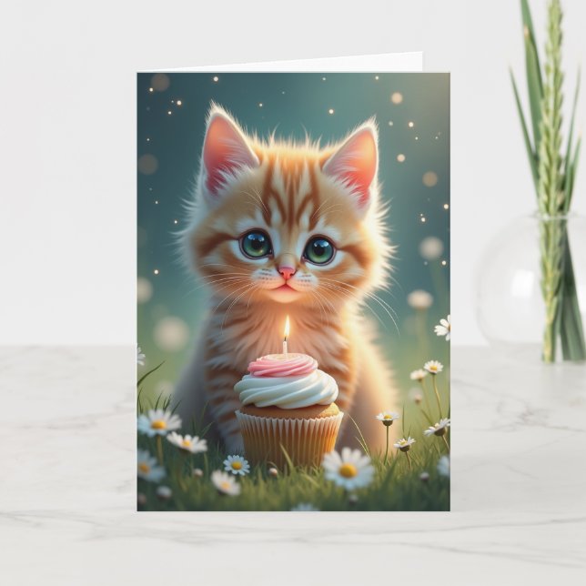 Kitten Cupcake Birthday Card (Front)