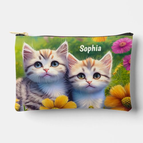 Kitten Cute Animals Personalized Name Accessory Pouch
