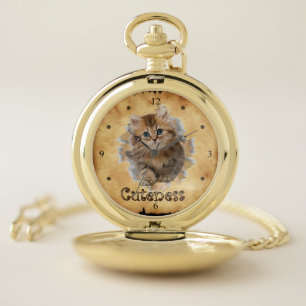 Kitten Cuteness Breaks Through Paper Bag Clock! ~ Pocket Watch