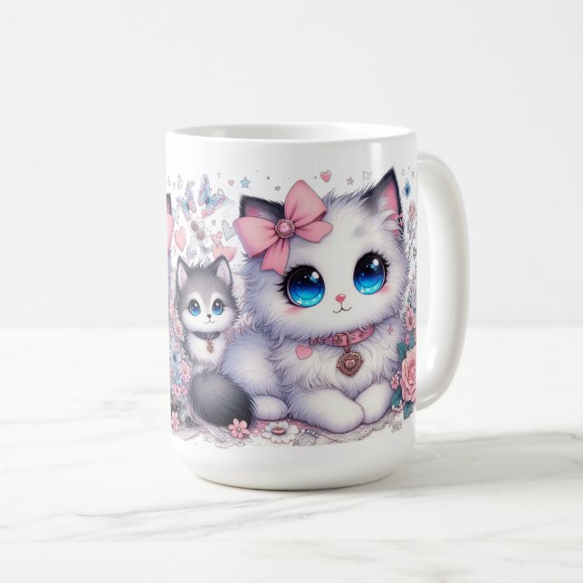 Kitten Cuteness Overload: Sparkling-Eyed Cat & dog Coffee Mug (Front Right)