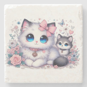 Kitten Cuteness Overload: Sparkling-Eyed Cat & dog Stone Coaster
