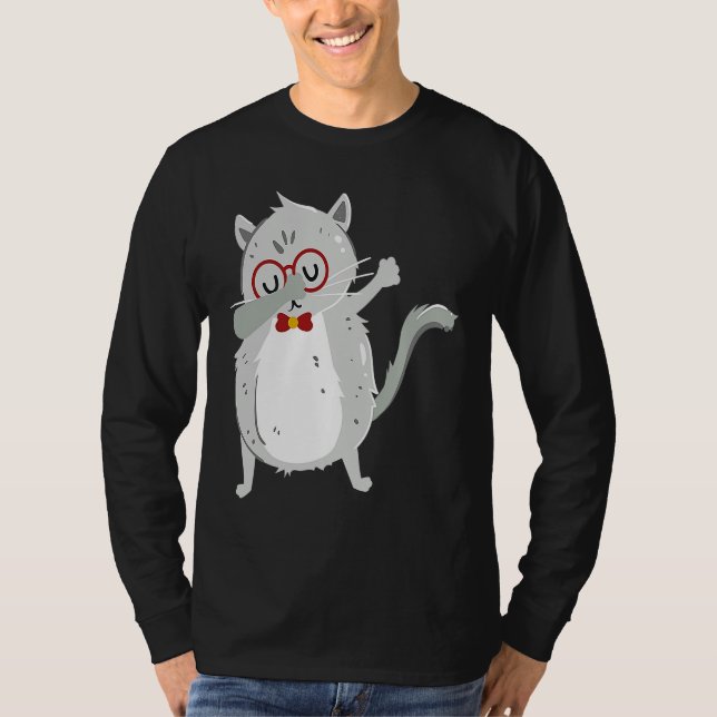 Kitten Dab I Grey Cat with Glasses I Dabbing Cats T-Shirt (Front)