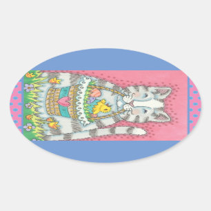 KITTEN & EASTER EGG BASKET, CAT STICKERS Sheet