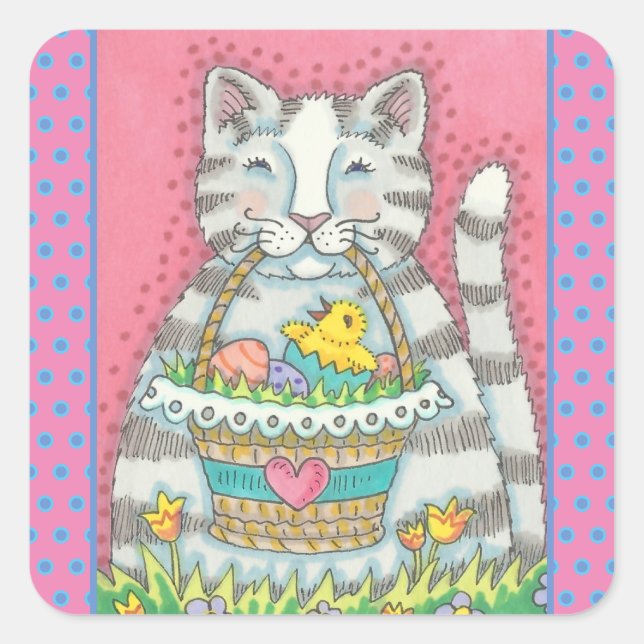 KITTEN &  EASTER EGG BASKET, CAT STICKERS Sheet (Front)