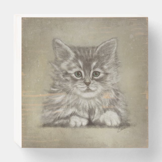 Kitten Face Adorable Art  Wooden Box Sign (Front Horizontal)